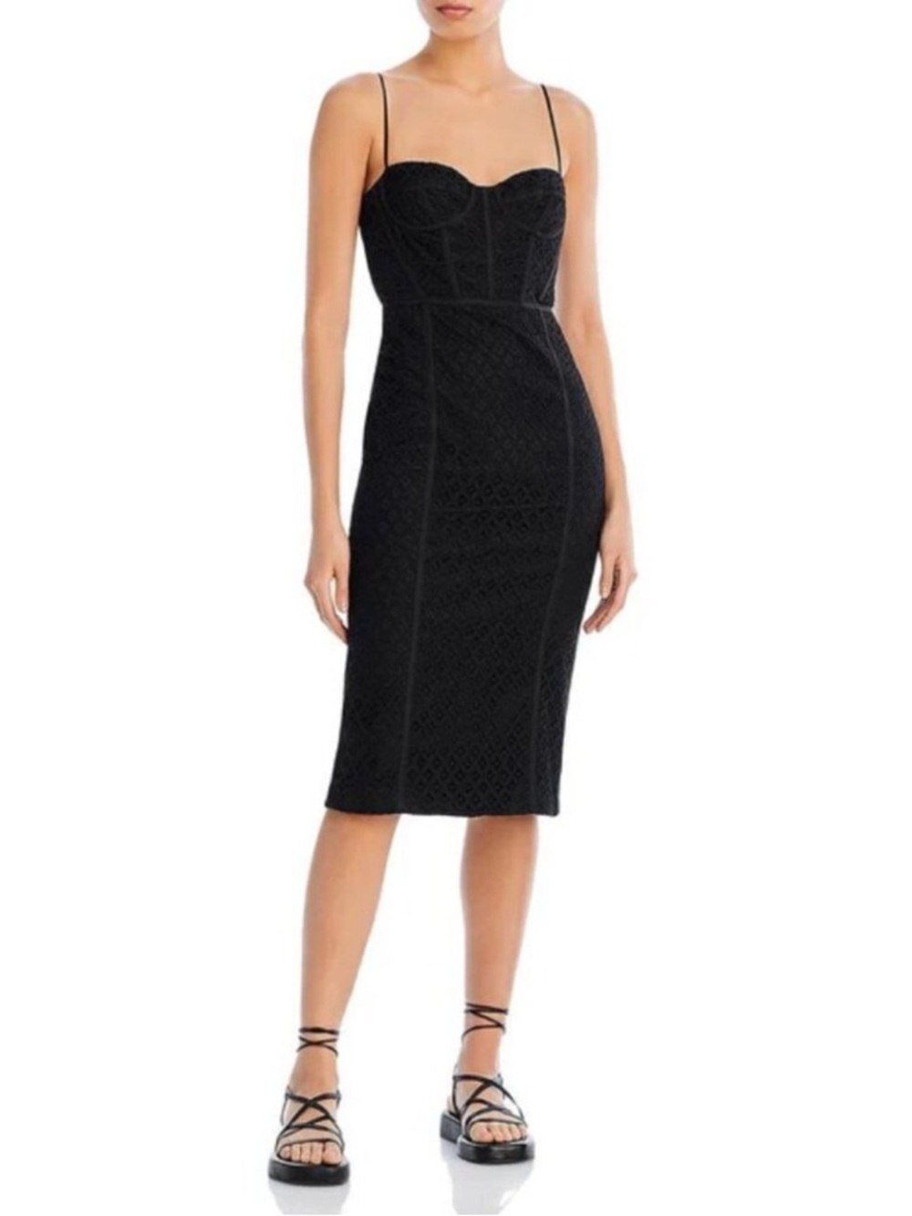 Bardot Black Lace Bustier Midi Dress - M